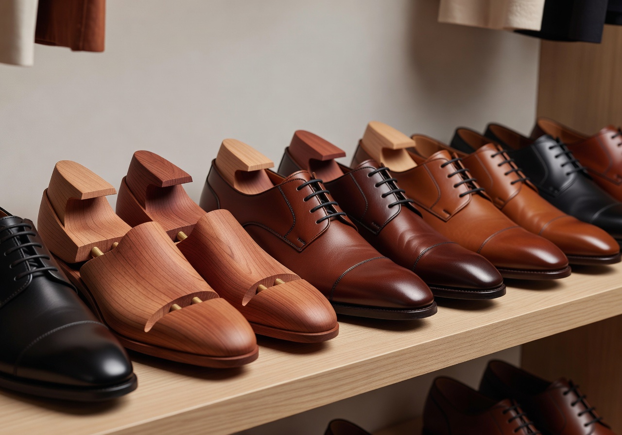 Cedar wood shoe trees for leather shoe storage