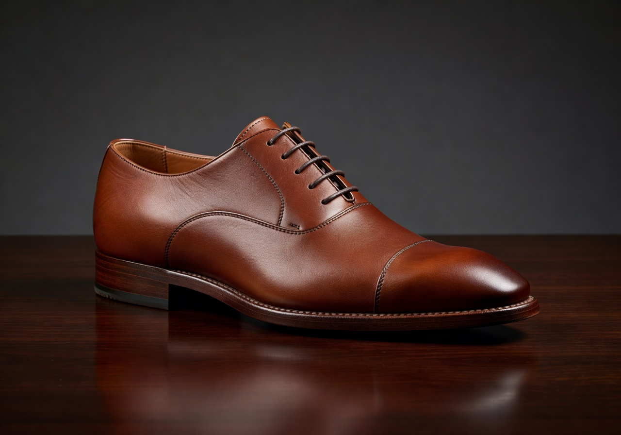 Cognac leather Oxford dress shoe handmade in Latvia
