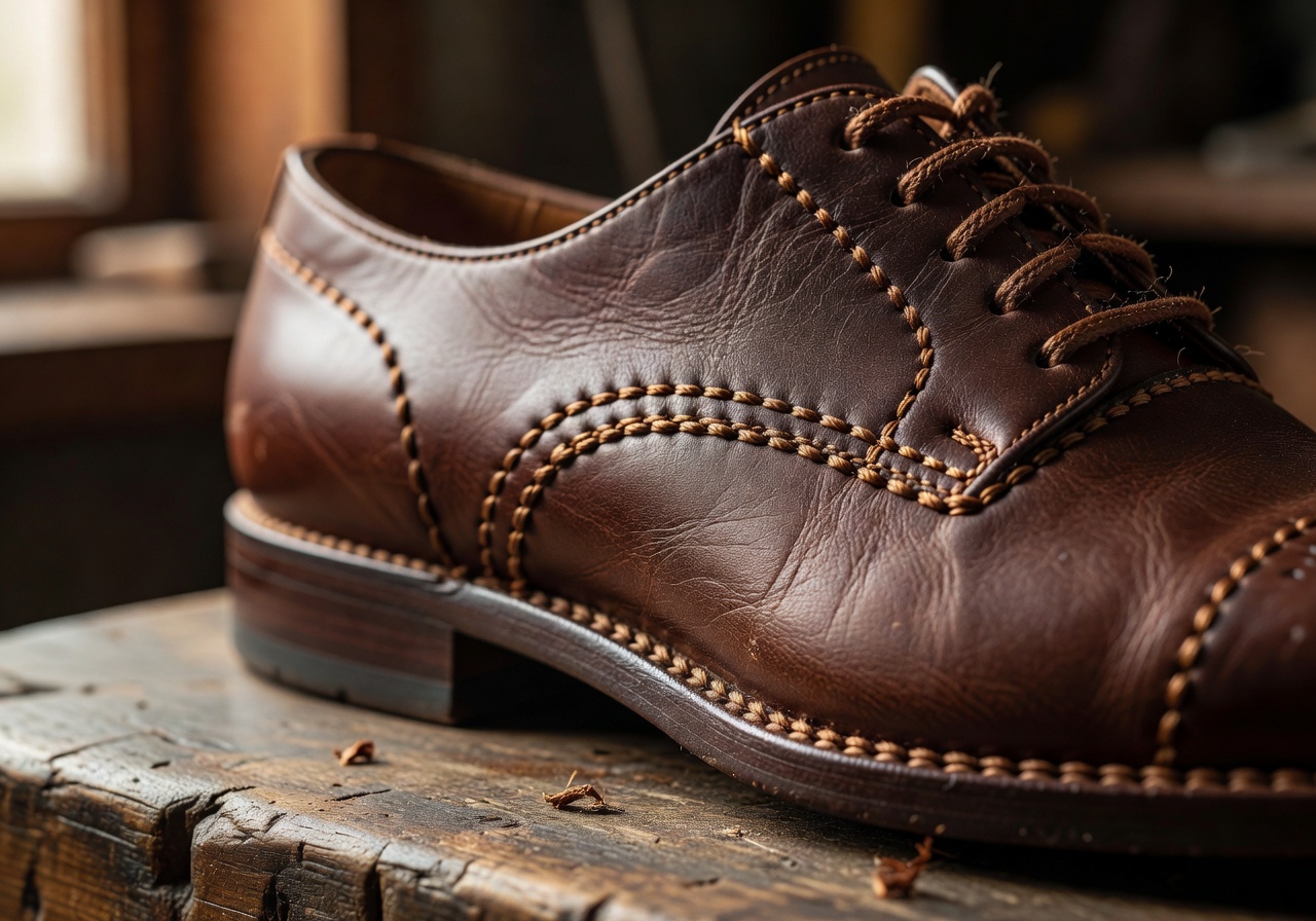 Hand stitching detail on premium leather shoe