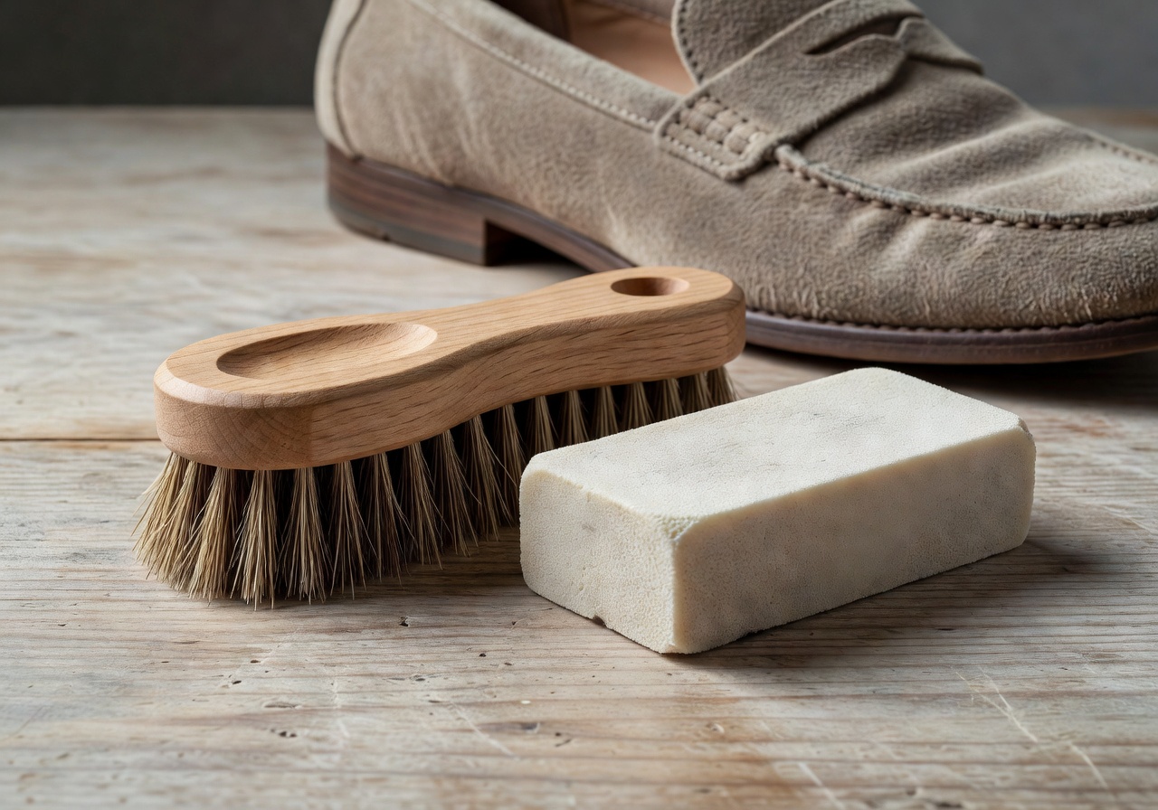 Suede cleaning brush and eraser for shoe care